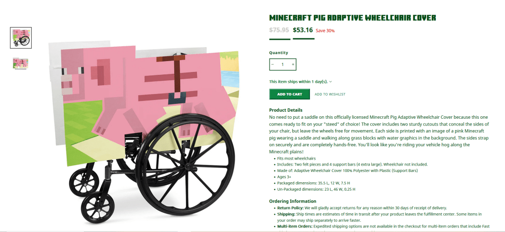 Minecraft Merch gone too far? or Mobility device gone too&nbsp;minecraft?